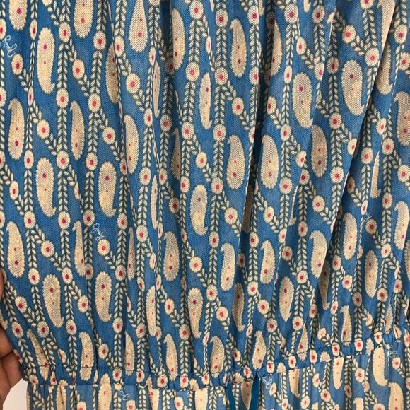 Juicy Couture Blue Beige multicolor Tiered Chiffon Paisley Maxi Dress size L - Picture 9 of 14